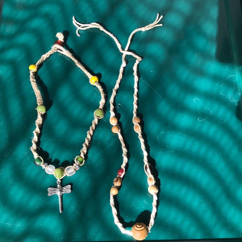 Hemp Necklaces with Beads and Dragonfly Charm